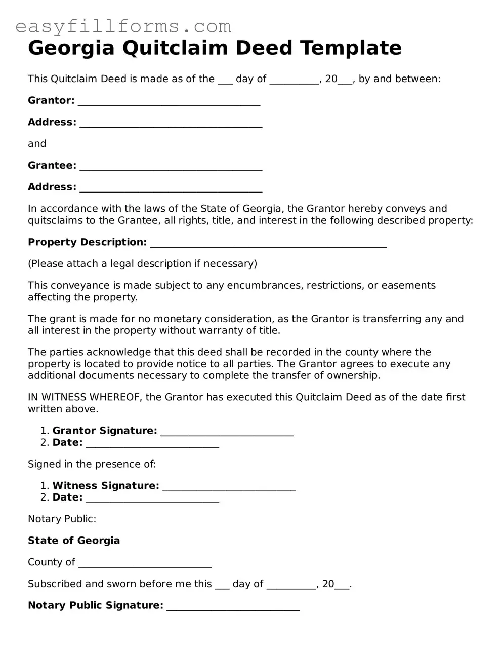 Valid  Deed Template for Georgia