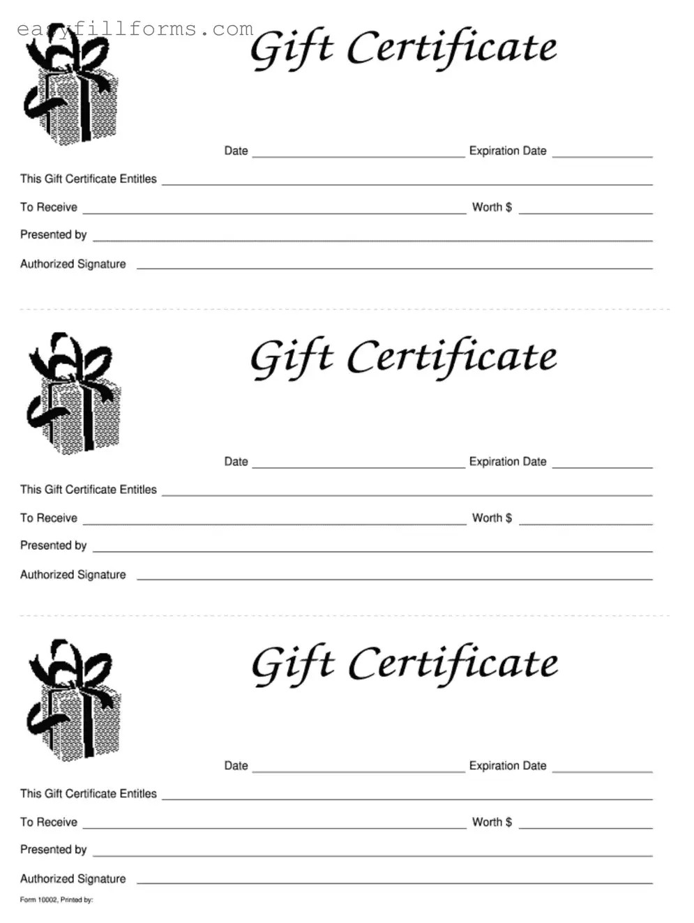 Printable Gift Certificate Form