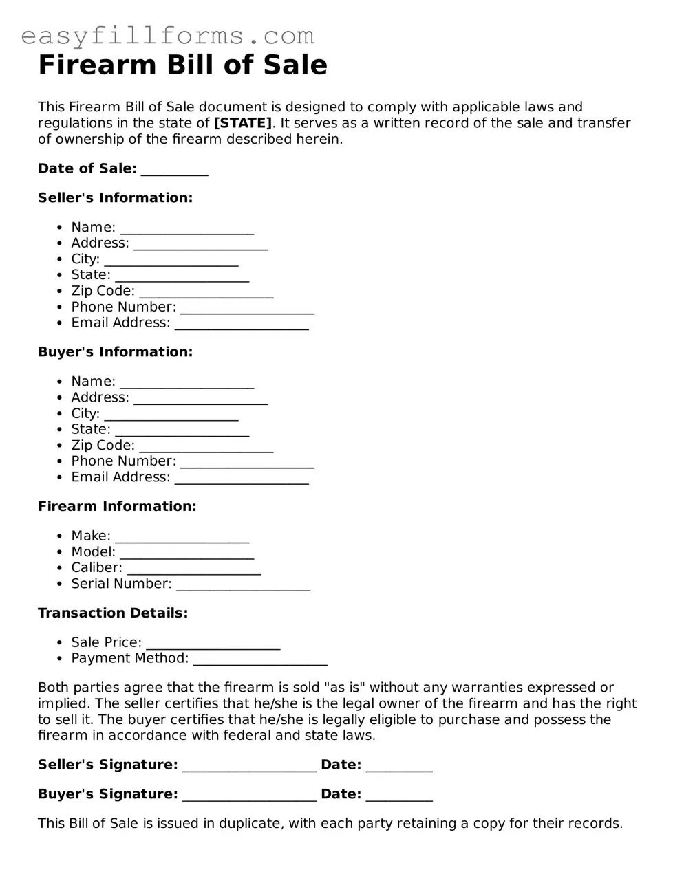 Attorney-Verified Firearm Bill of Sale Template