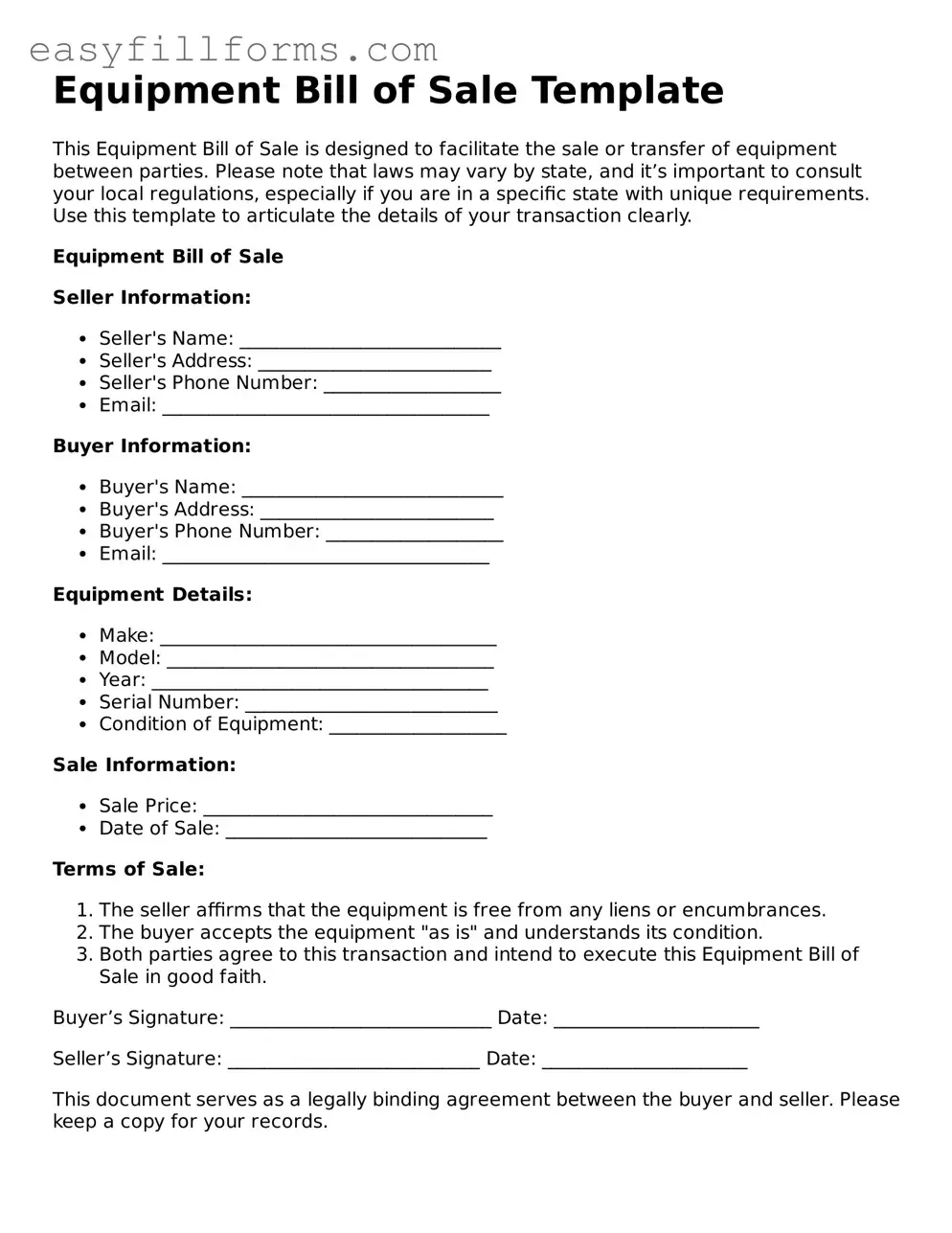 Attorney-Verified Equipment Bill of Sale Template