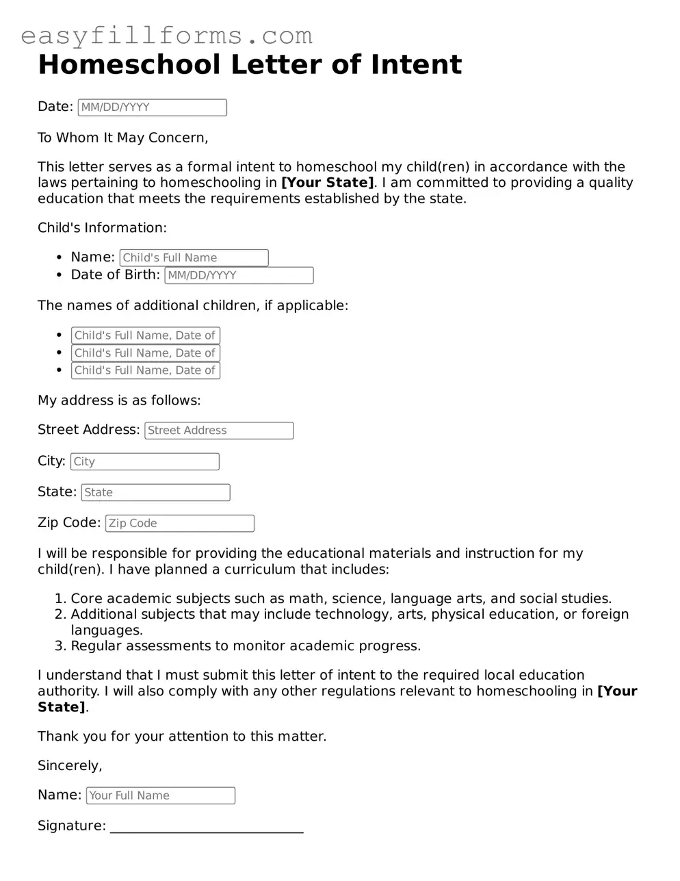 Attorney-Verified Homeschool Letter of Intent Template