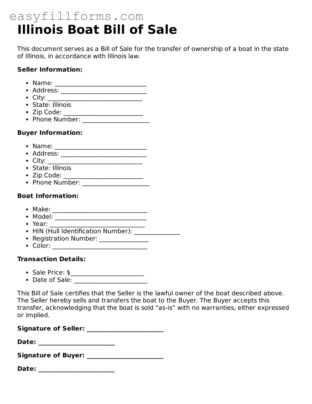 Valid  Boat Bill of Sale Template for Illinois