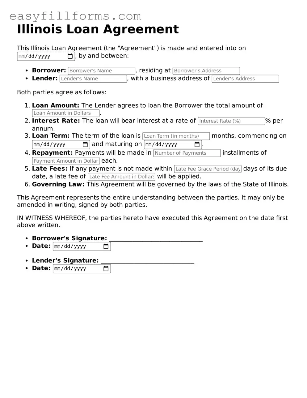 Valid  Loan Agreement Template for Illinois
