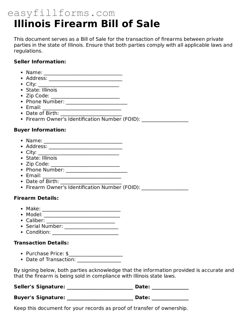 Valid  Firearm Bill of Sale Template for Illinois