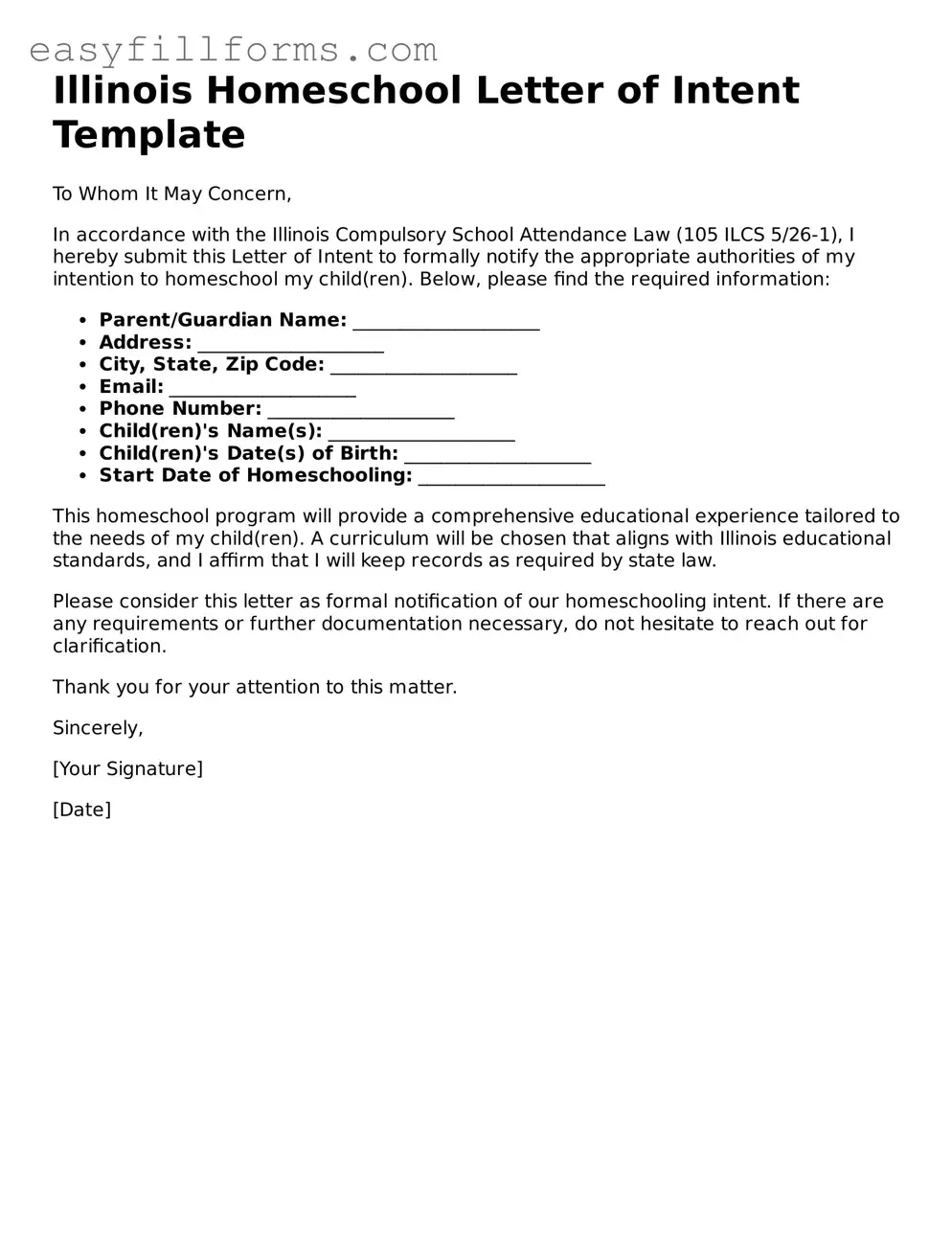 Valid  Homeschool Letter of Intent Template for Illinois