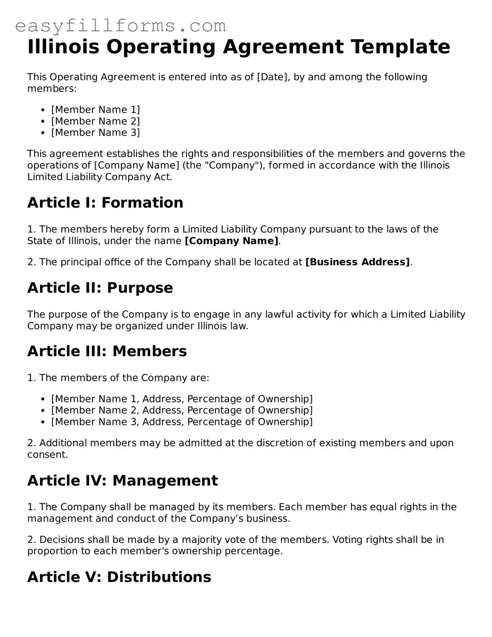 Valid  Operating Agreement Template for Illinois