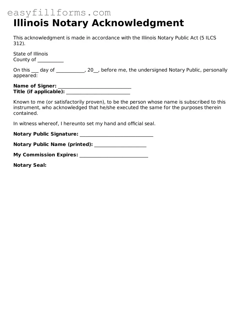 Valid  Notary Acknowledgement Template for Illinois