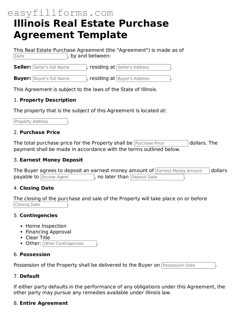 Valid  Real Estate Purchase Agreement Template for Illinois