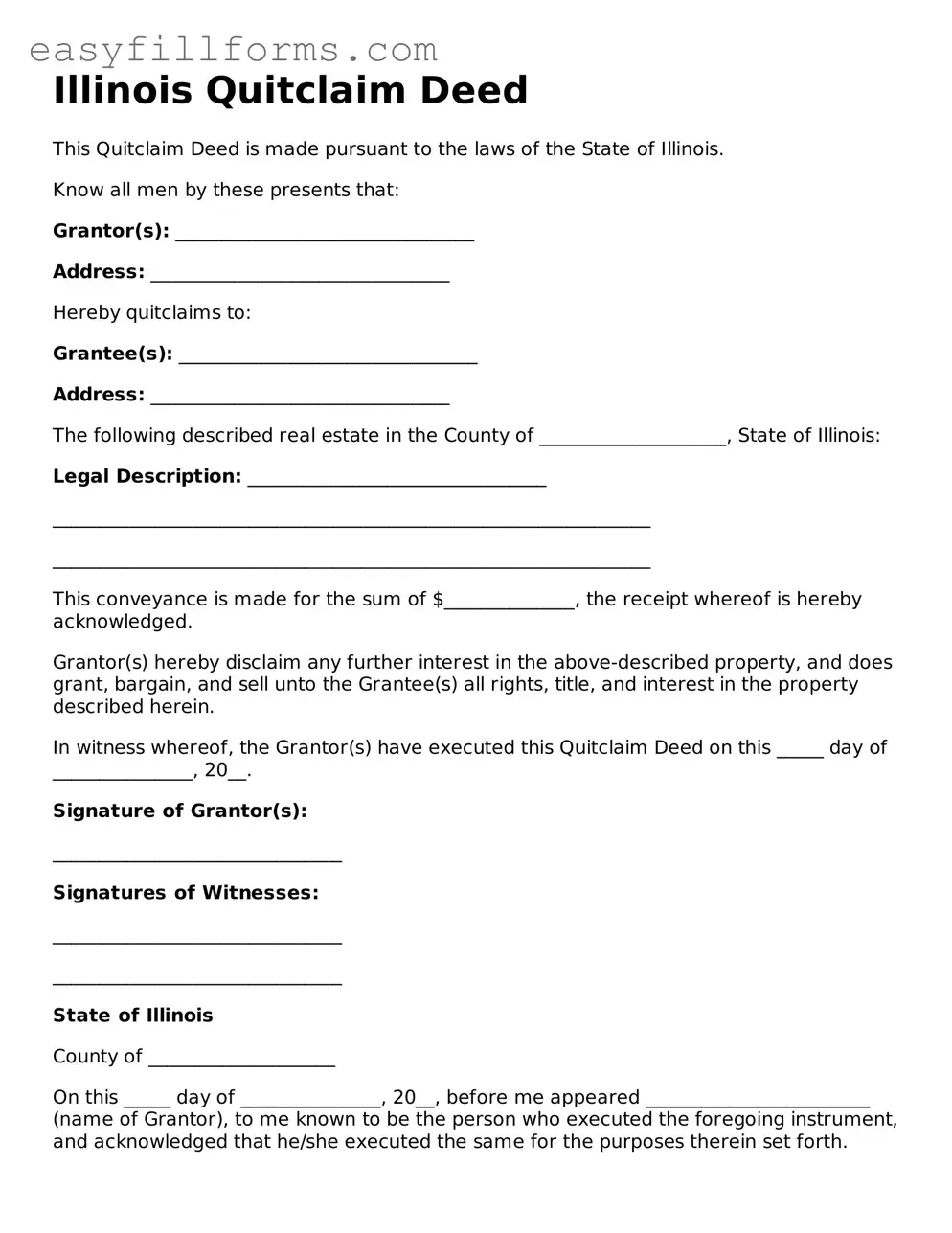 Valid  Quitclaim Deed Template for Illinois