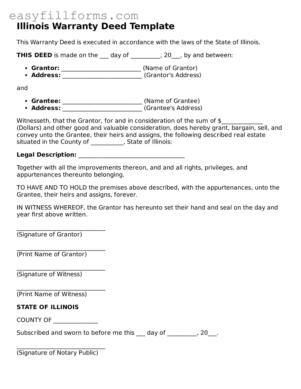 Valid  Deed Template for Illinois