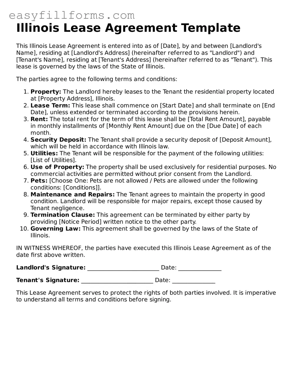 Valid  Lease Agreement Template for Illinois