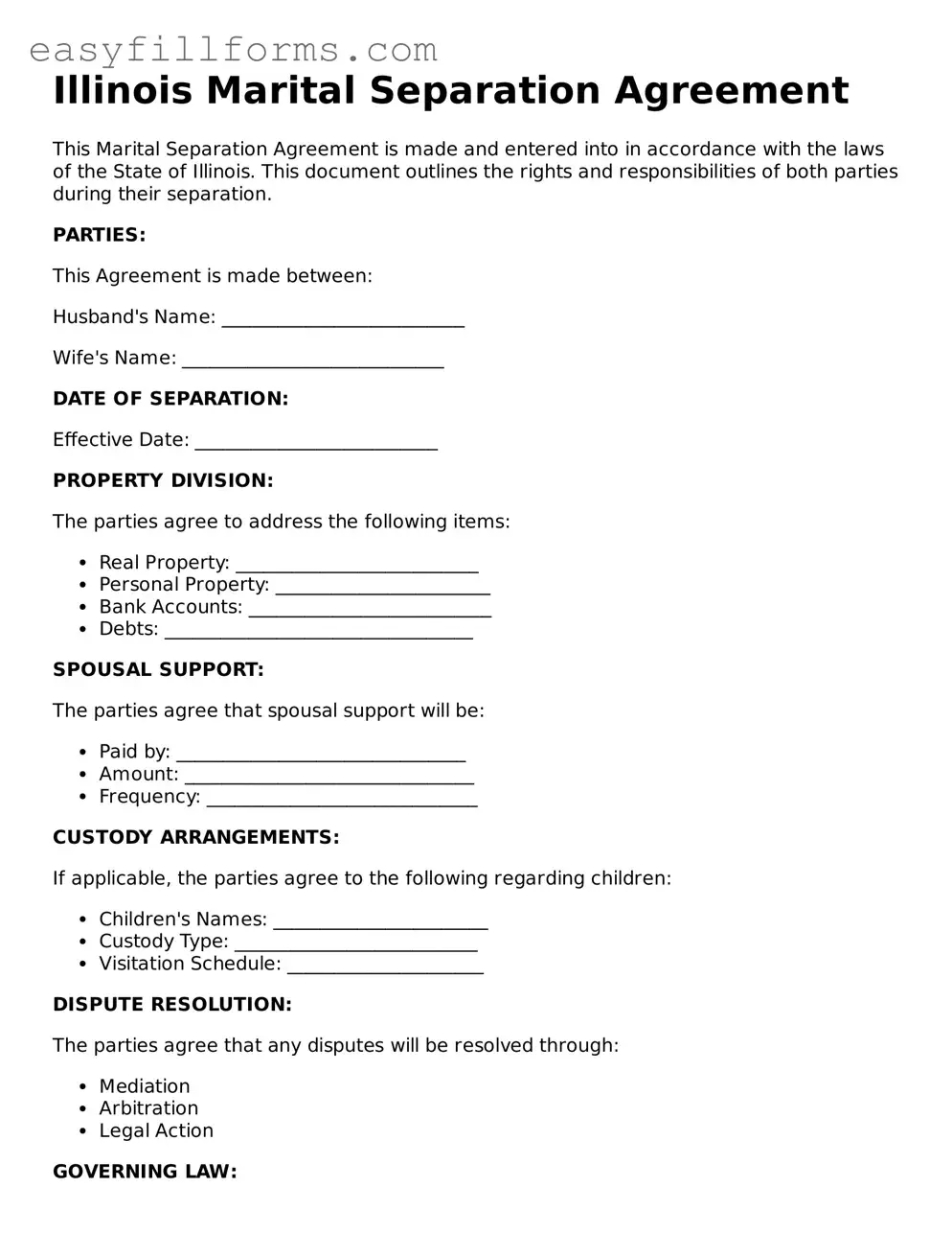 Valid  Marital Separation Agreement Template for Illinois