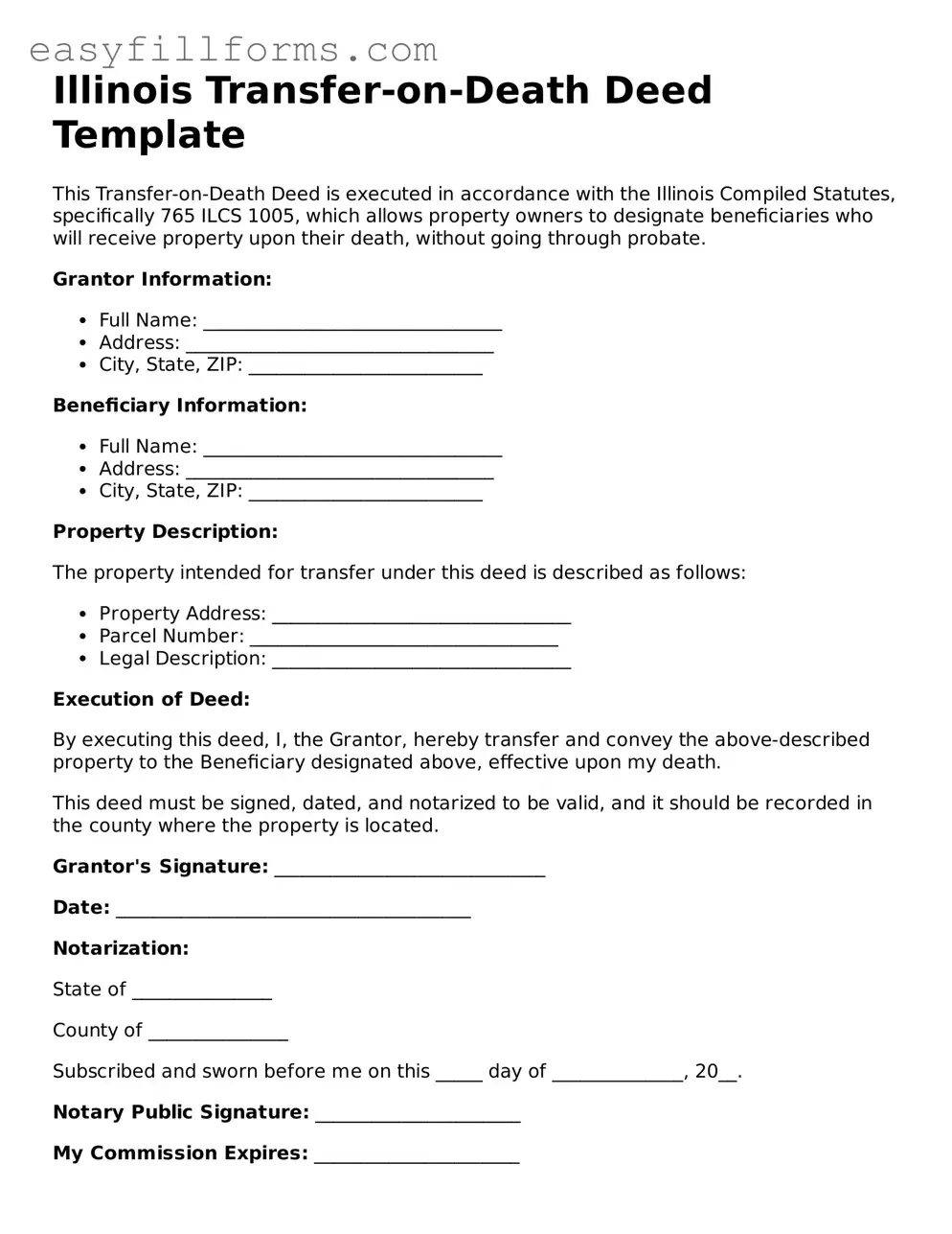 Valid  Transfer-on-Death Deed Template for Illinois