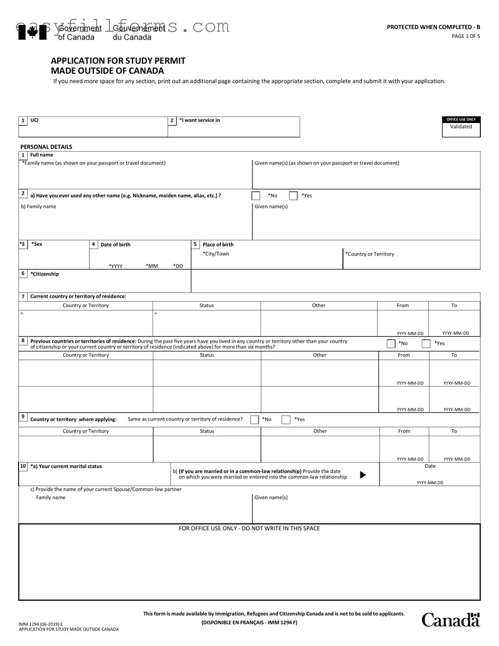 Printable Imm 1294 Form
