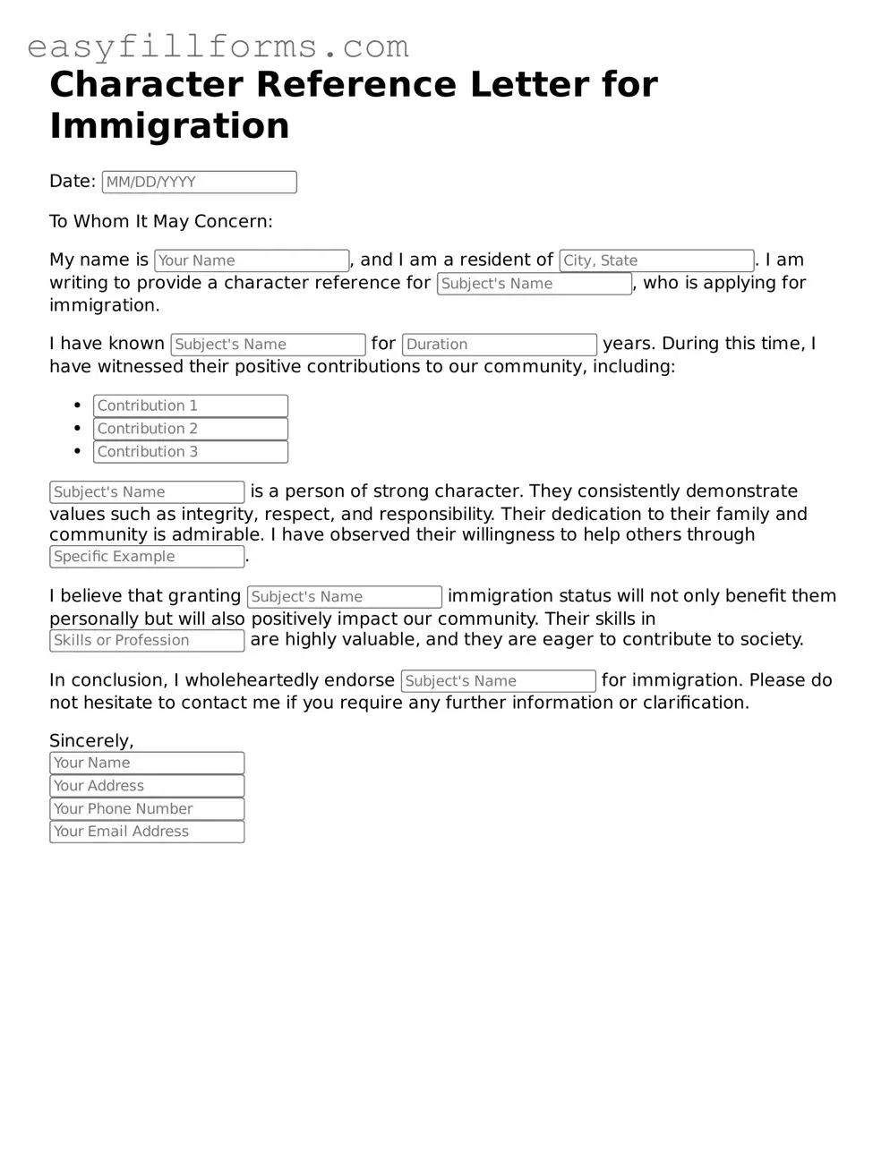 Attorney-Verified Character Reference Letter for Immigration Template