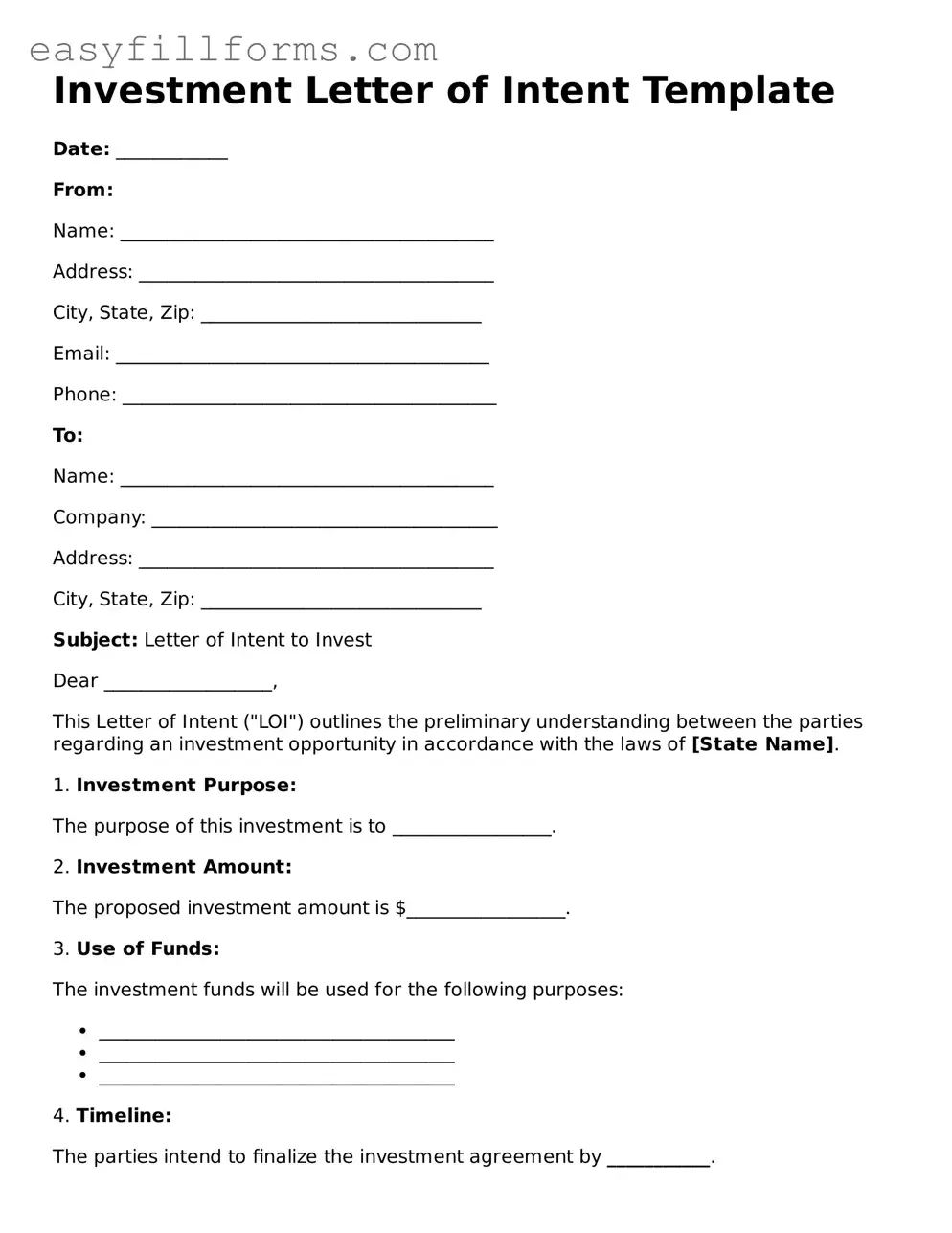 Attorney-Verified Investment Letter of Intent Template