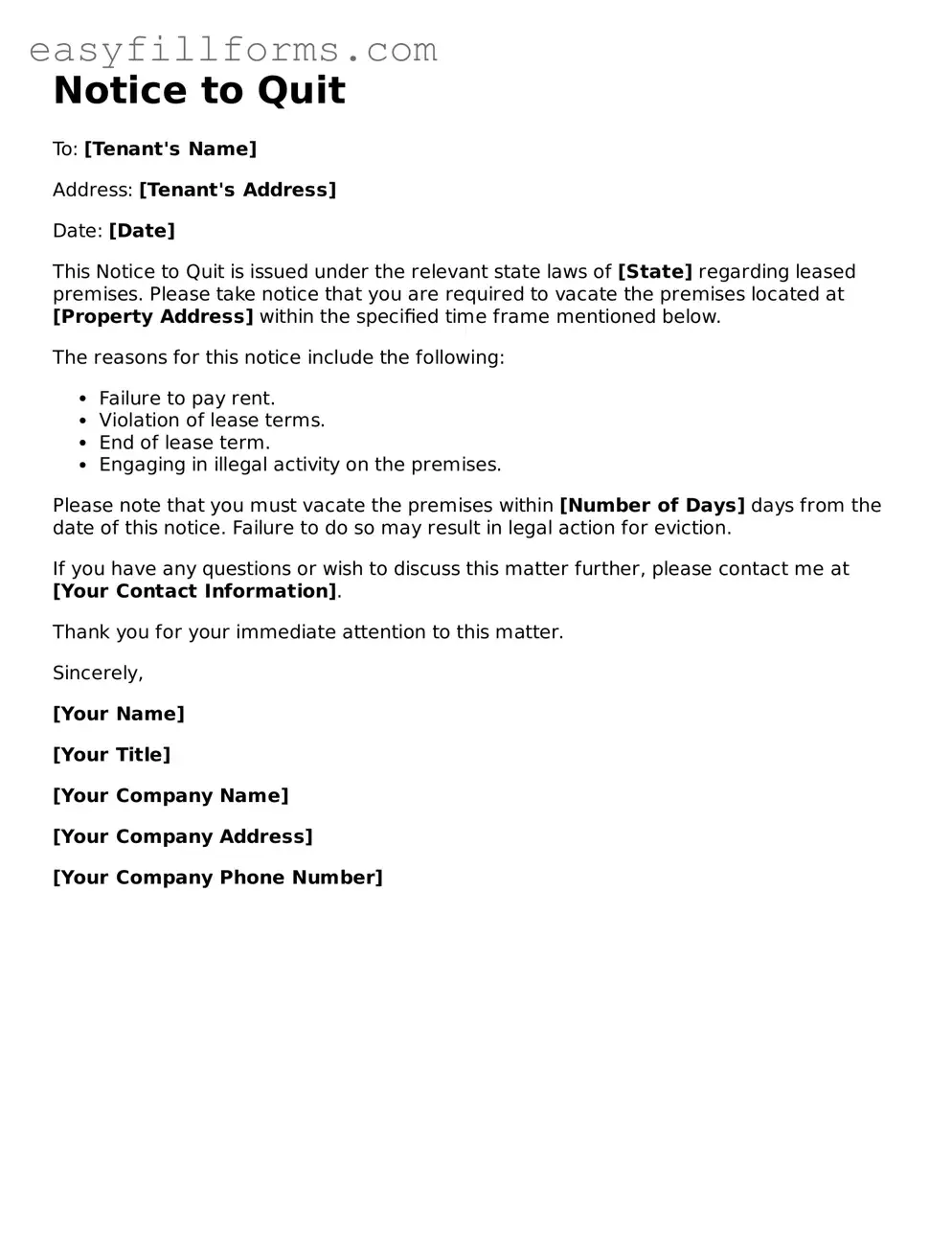 Attorney-Verified Notice to Quit Template