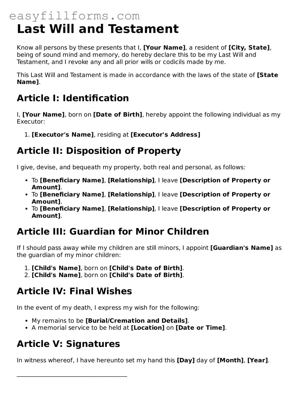 Attorney-Verified Last Will and Testament Template