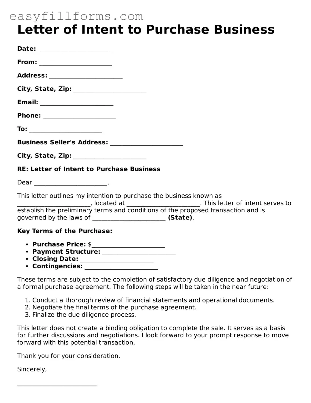 Attorney-Verified Letter of Intent to Purchase Business Template