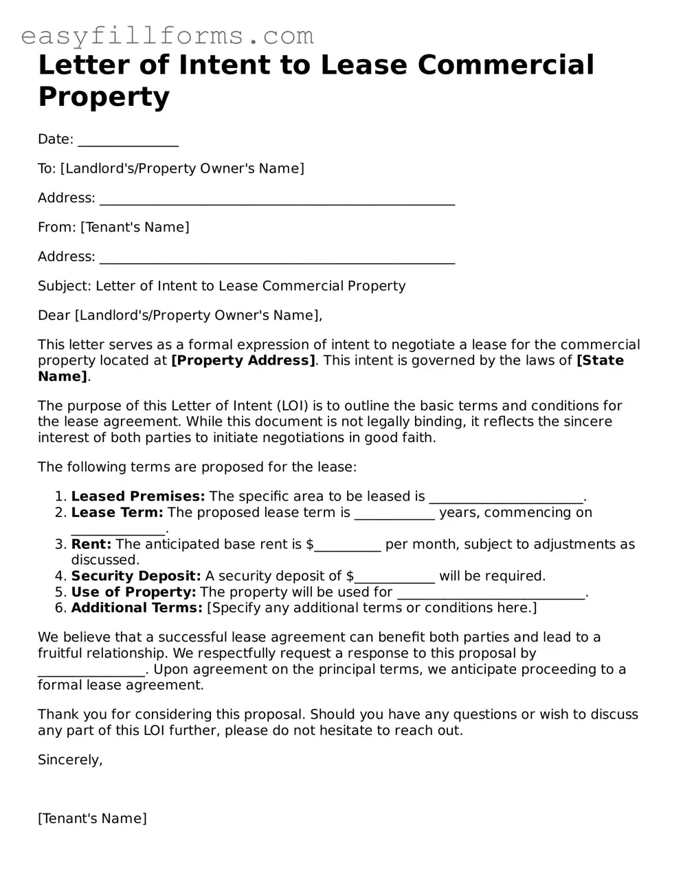 Attorney-Verified Letter of Intent to Lease Commercial Property Template
