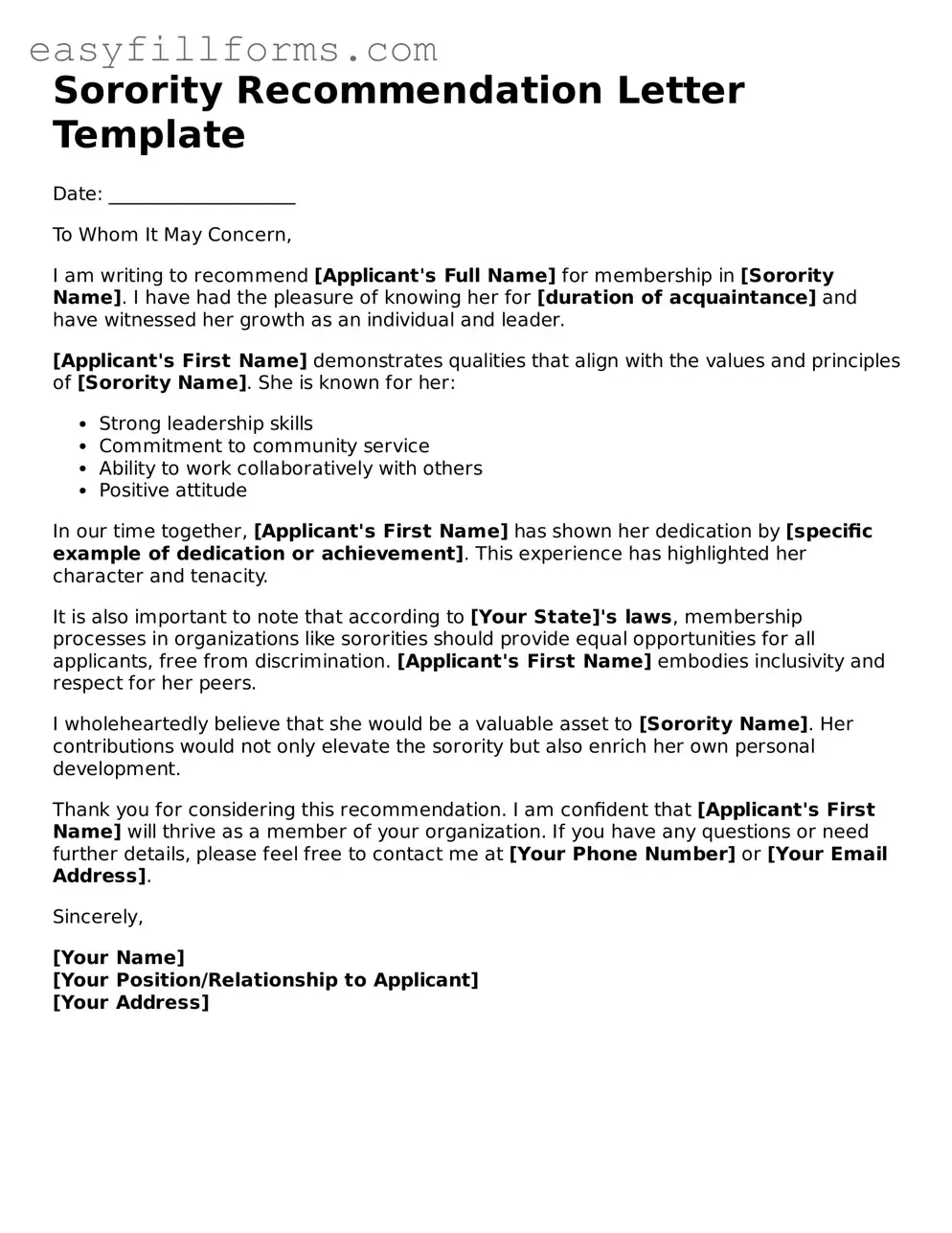 Attorney-Verified Sorority Recommendation Letter Template