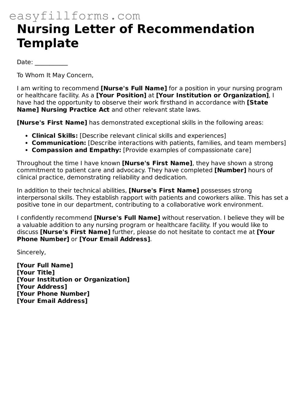 Attorney-Verified Nursing Letter of Recommendation Template