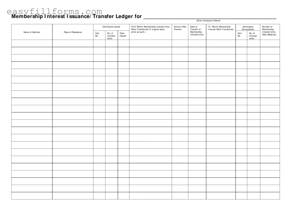 Printable Membership Ledger Form