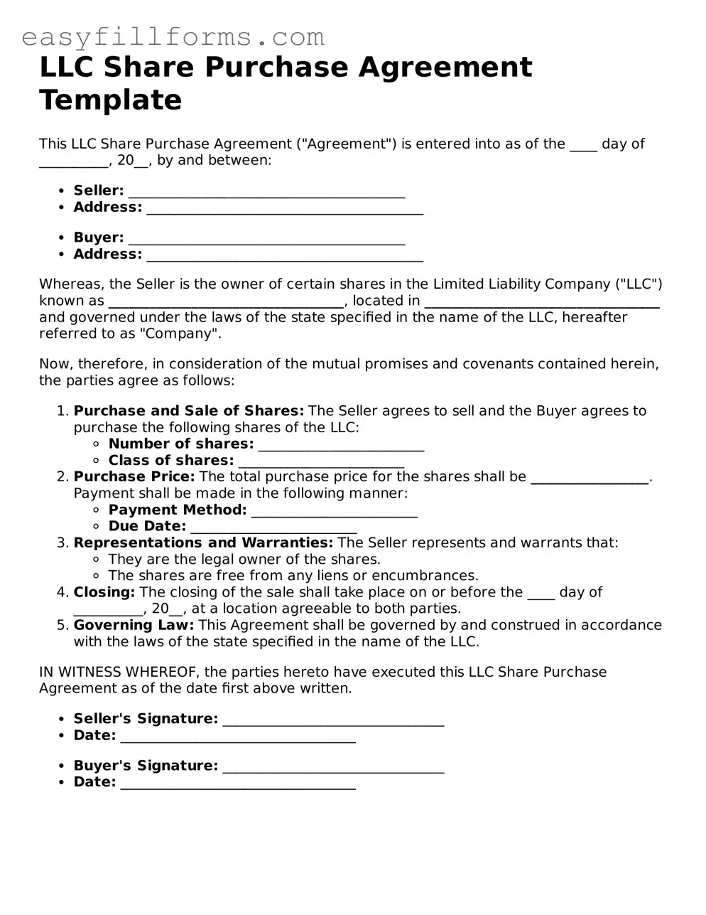 Attorney-Verified LLC Share Purchase Agreement Template