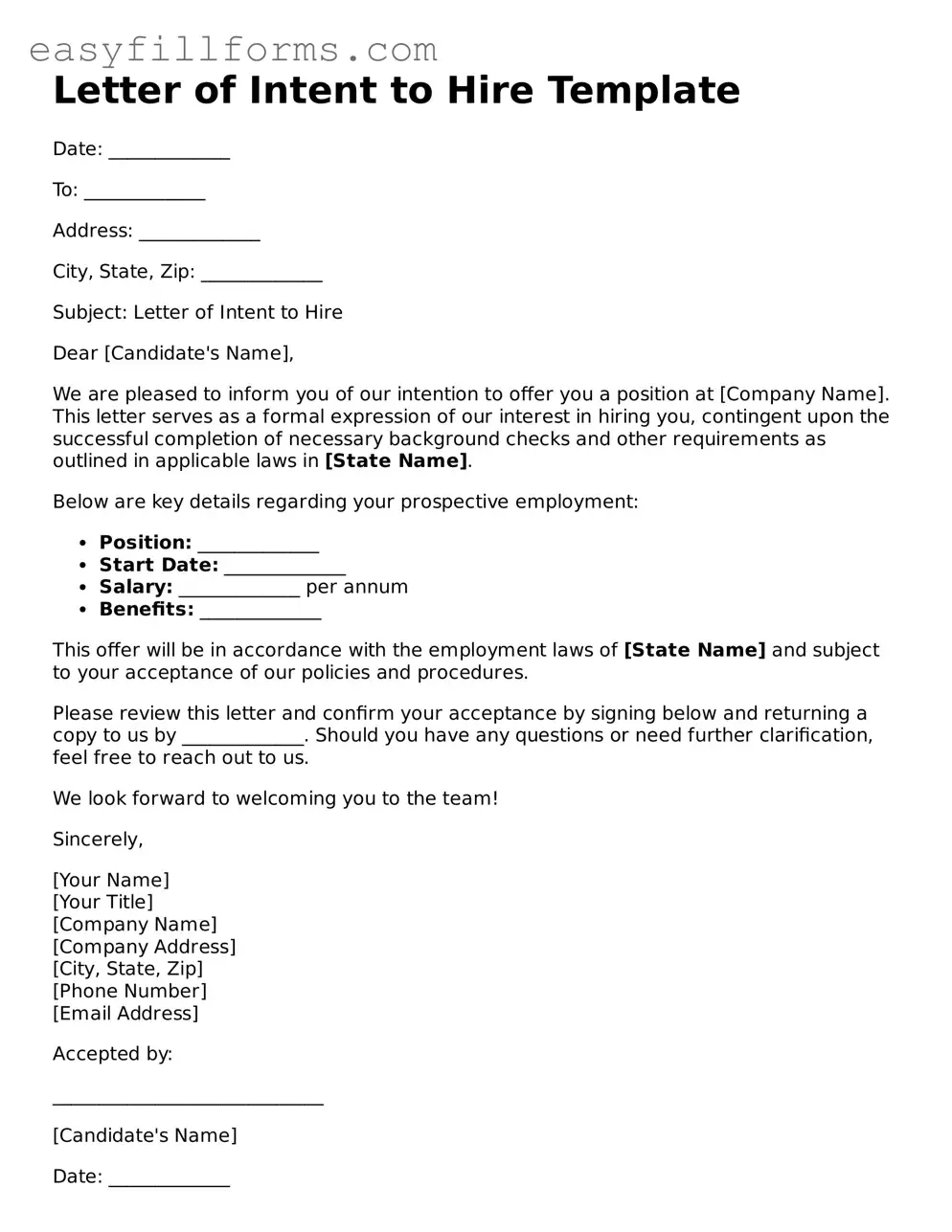 Attorney-Verified Letter of Intent to Hire Template