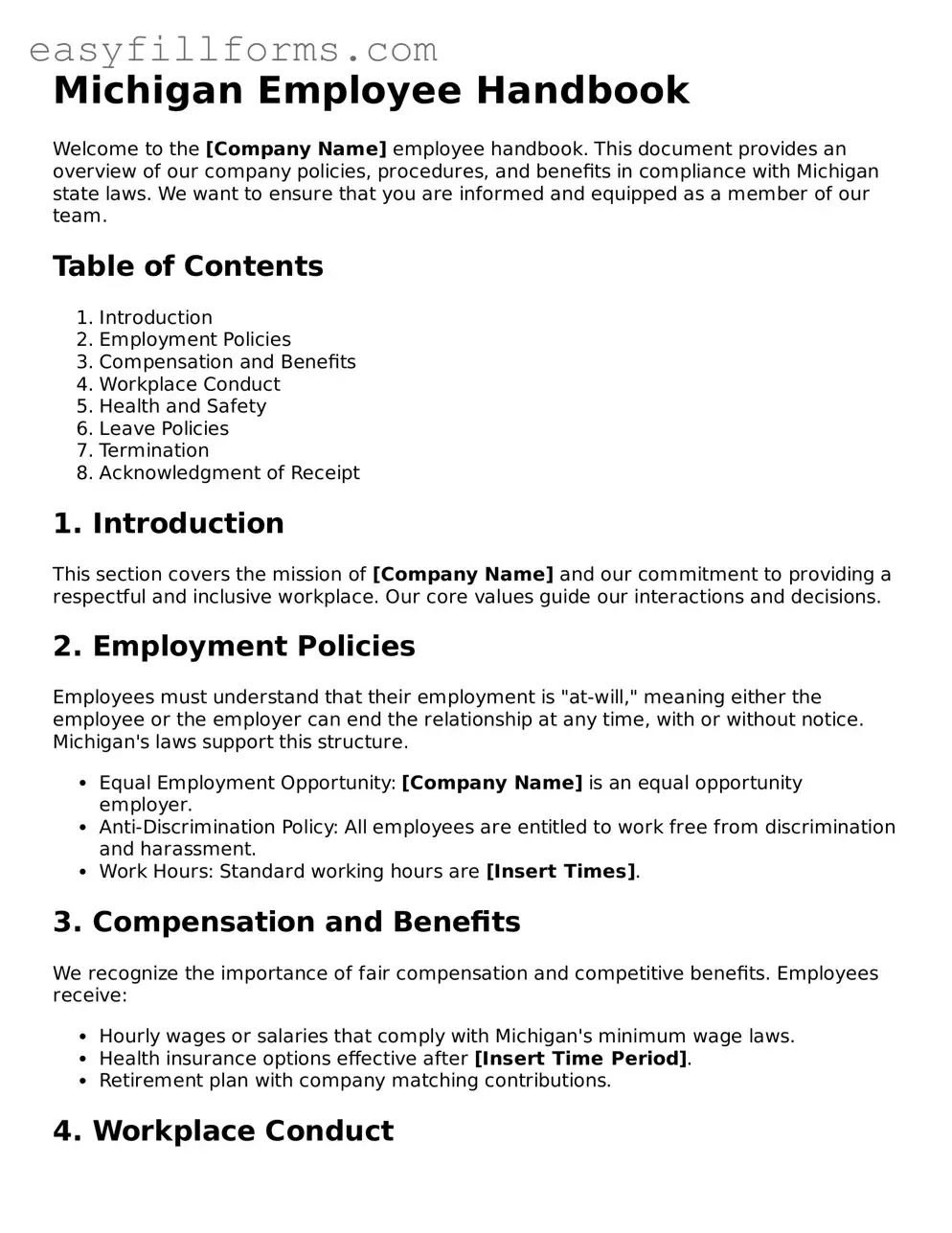 Valid  Employee Handbook Template for Michigan