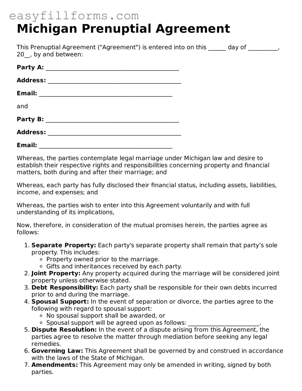 Valid  Prenuptial Agreement Template for Michigan