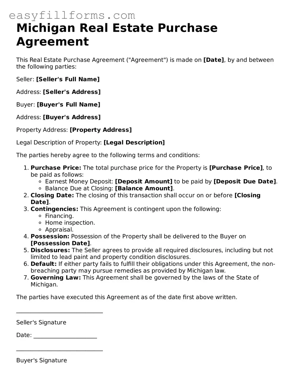 Valid  Real Estate Purchase Agreement Template for Michigan