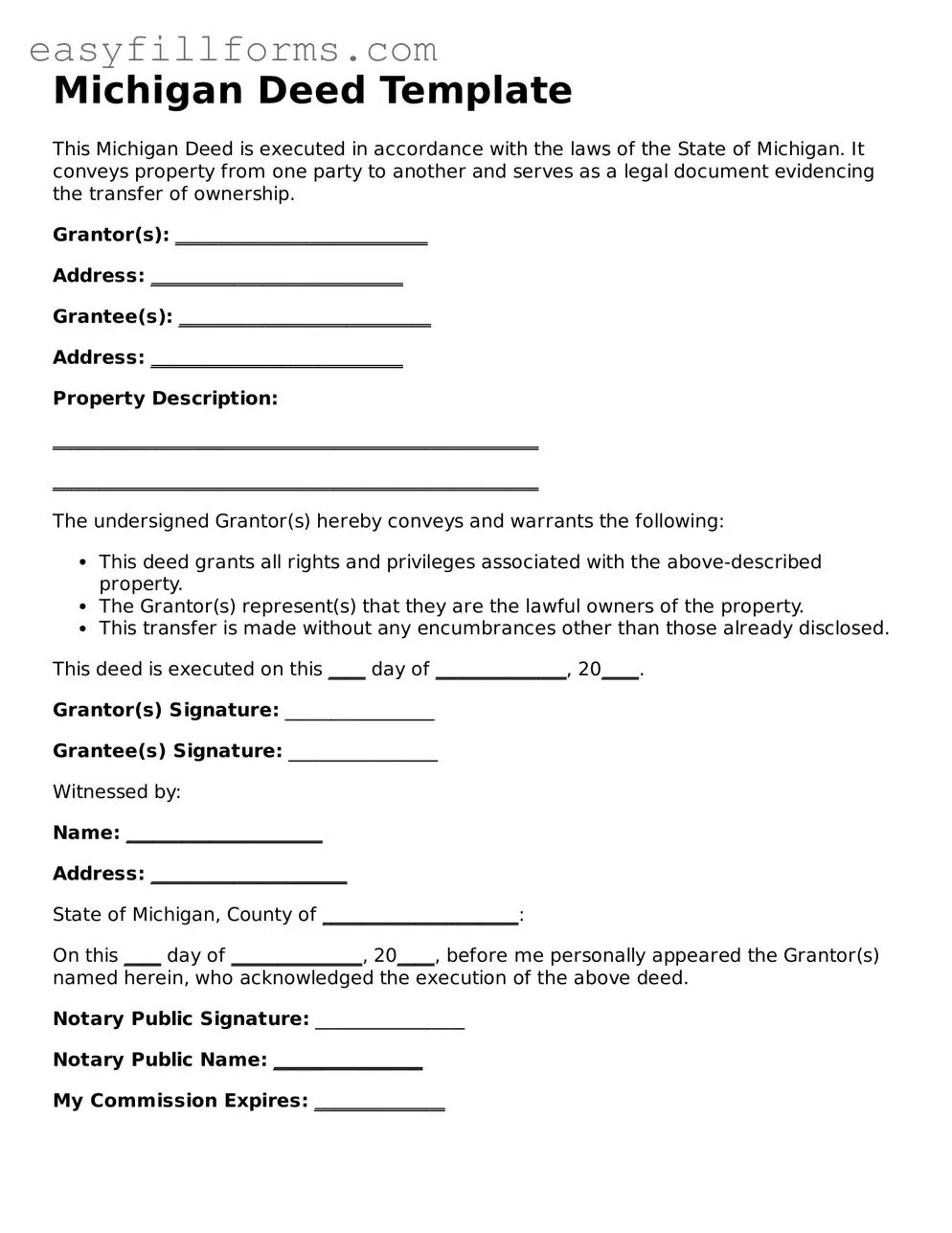 Valid  Deed Template for Michigan