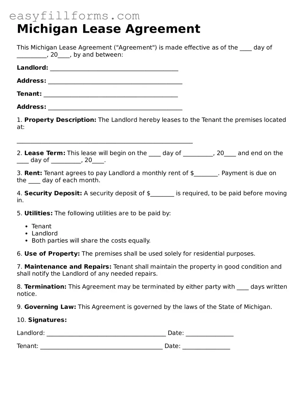 Valid  Lease Agreement Template for Michigan