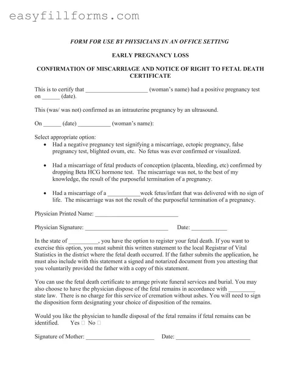 Printable Miscarriage Discharge Paper Form
