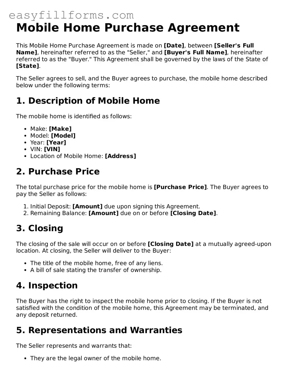 Attorney-Verified Mobile Home Purchase Agreement Template