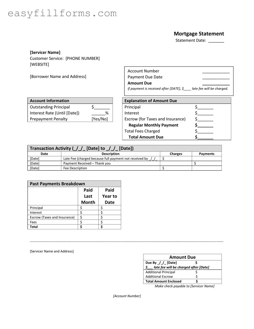 Printable Mortgage Statement Form
