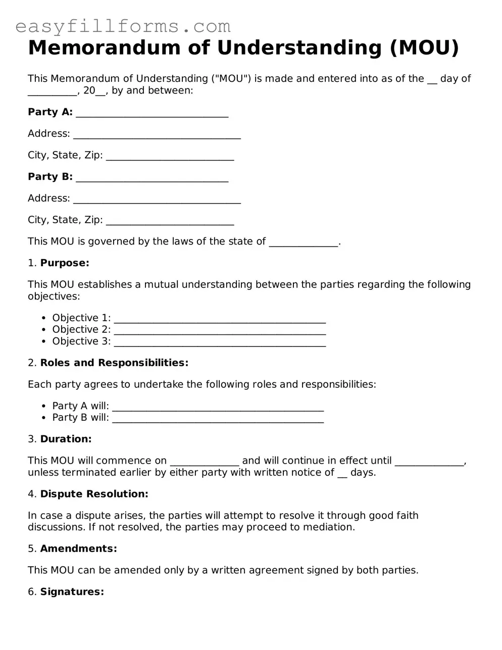 Attorney-Verified Memorandum of Understanding Template