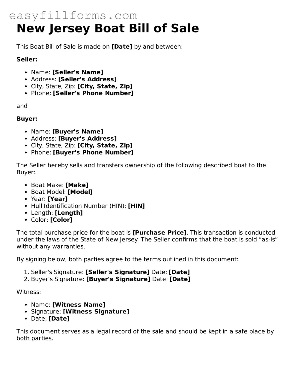 Valid  Boat Bill of Sale Template for New Jersey