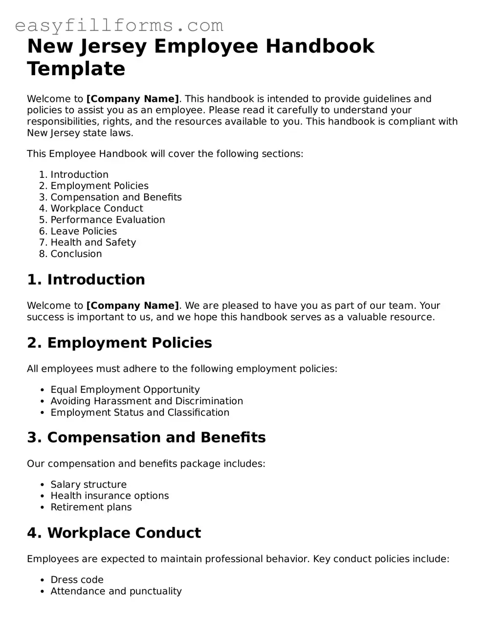 Valid  Employee Handbook Template for New Jersey