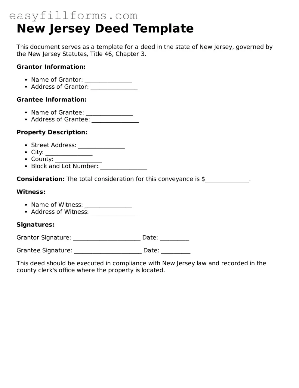 Valid  Deed Template for New Jersey