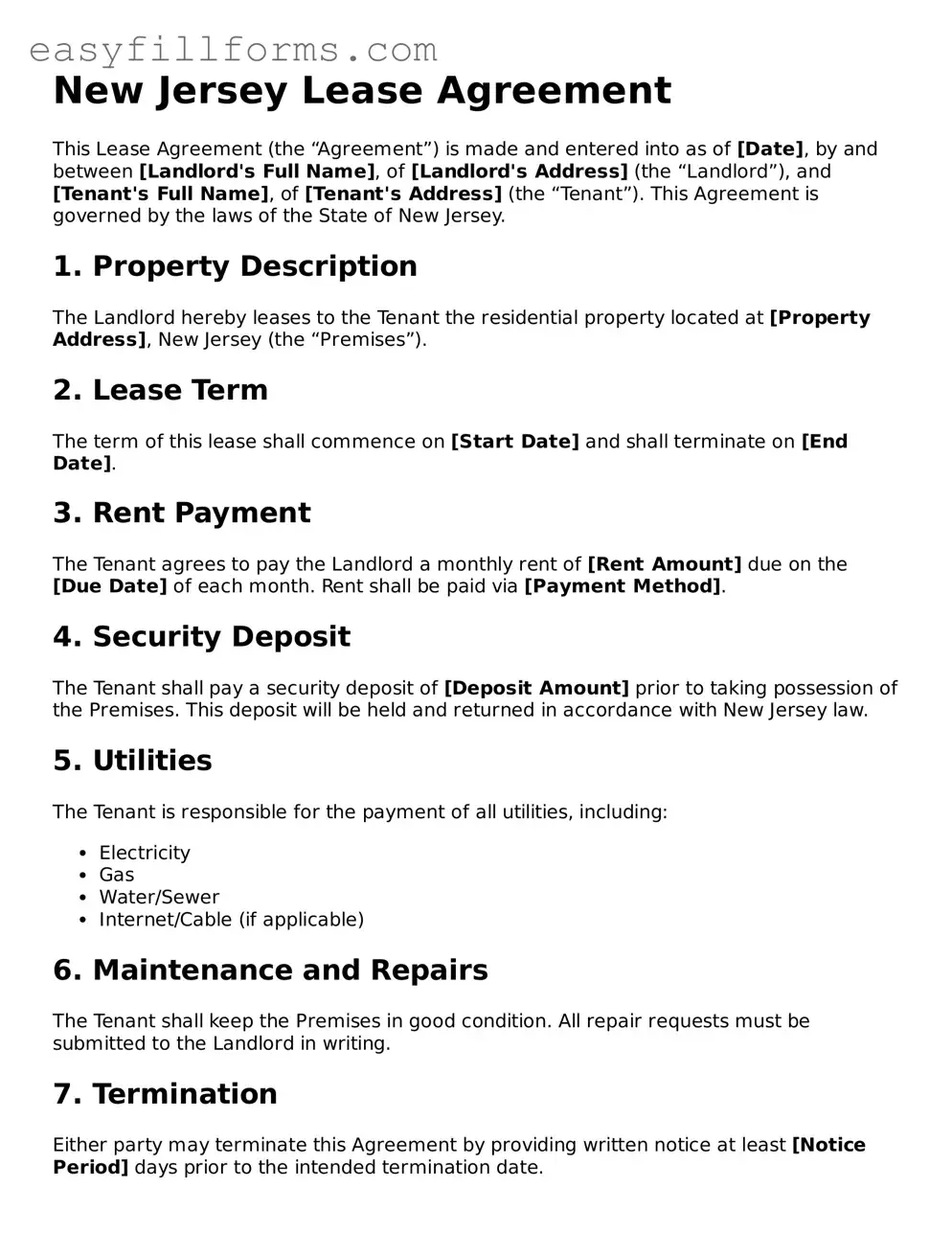 Valid  Lease Agreement Template for New Jersey