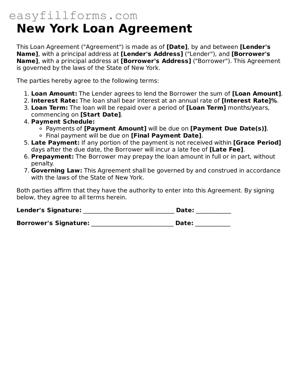 Valid  Loan Agreement Template for New York