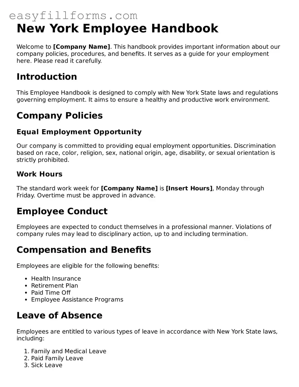 Valid  Employee Handbook Template for New York