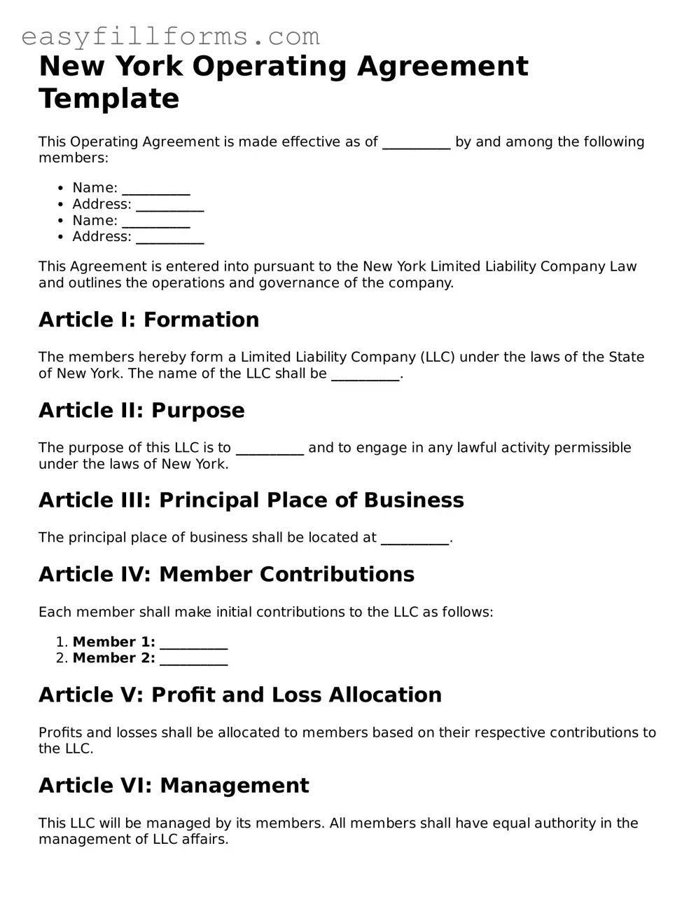 Valid  Operating Agreement Template for New York