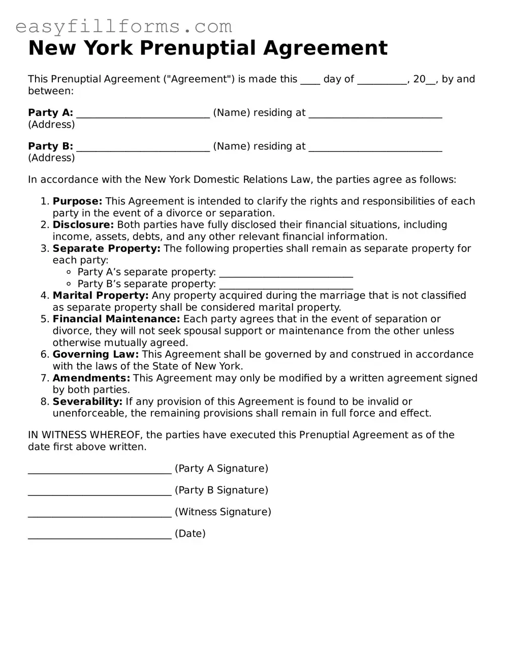 Valid  Prenuptial Agreement Template for New York