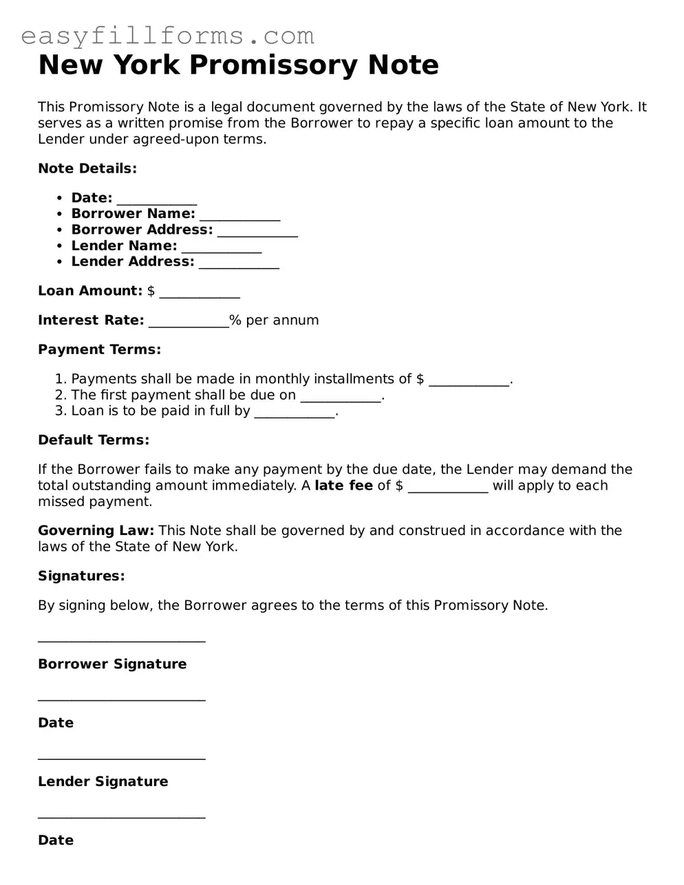 Valid  Promissory Note Template for New York