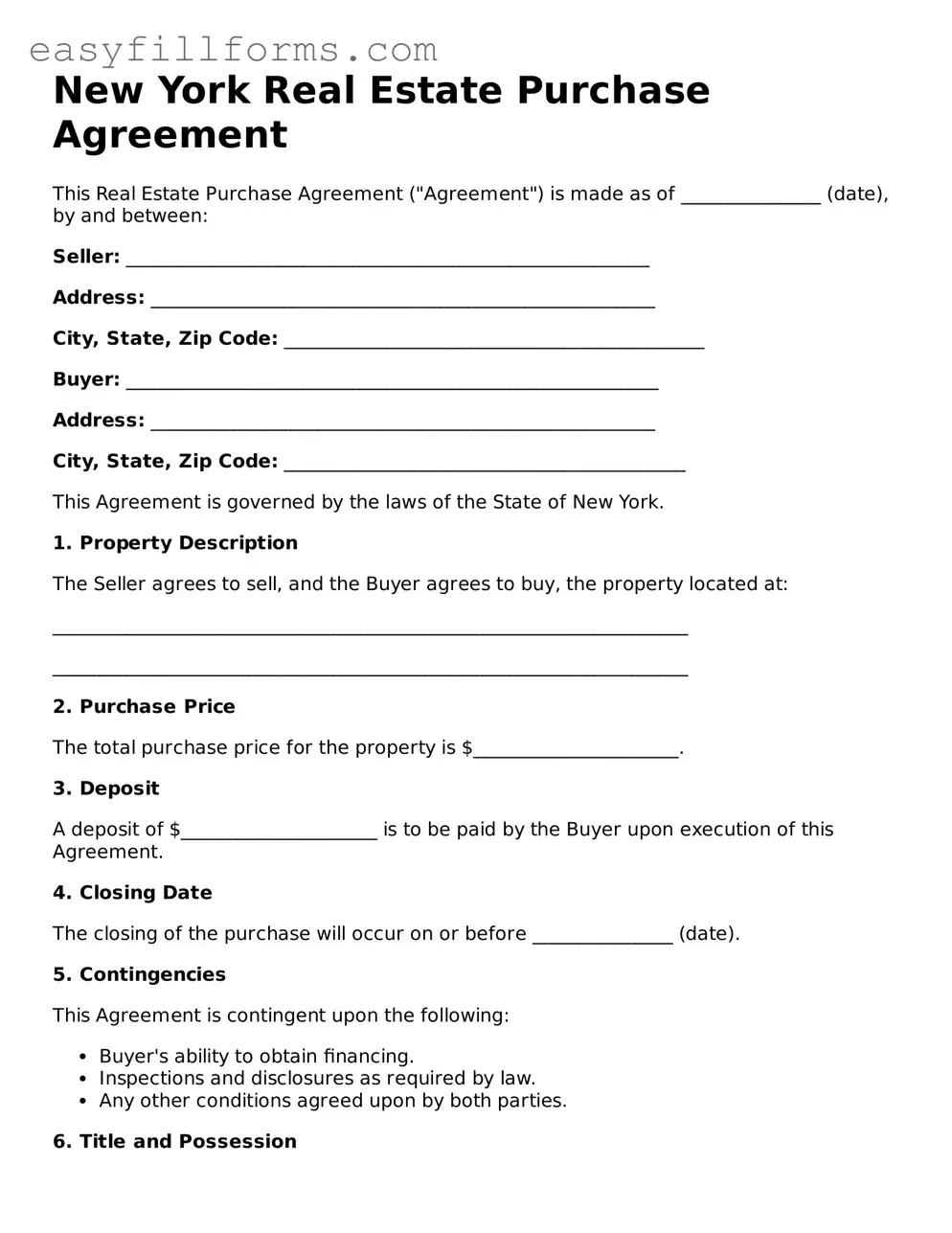 Valid  Real Estate Purchase Agreement Template for New York