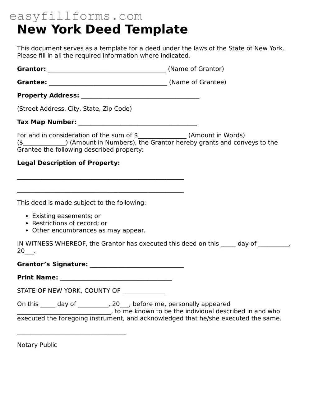 Valid  Deed Template for New York