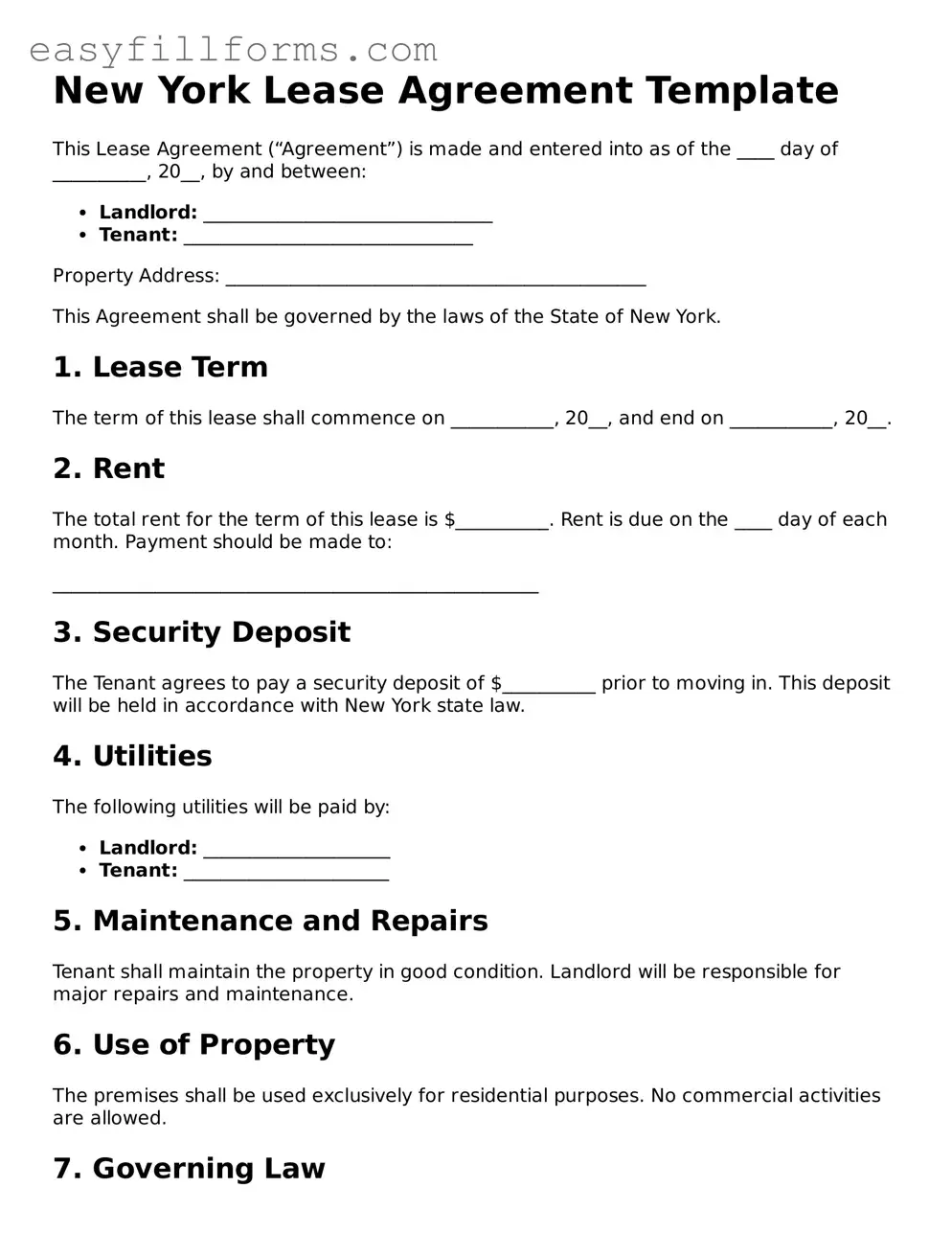 Valid  Lease Agreement Template for New York